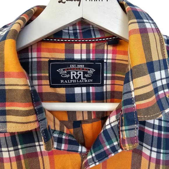 RRL Ralph Lauren  Womens Double RL Plaid Button Down Shirt Size Medium - Picture 9 of 9